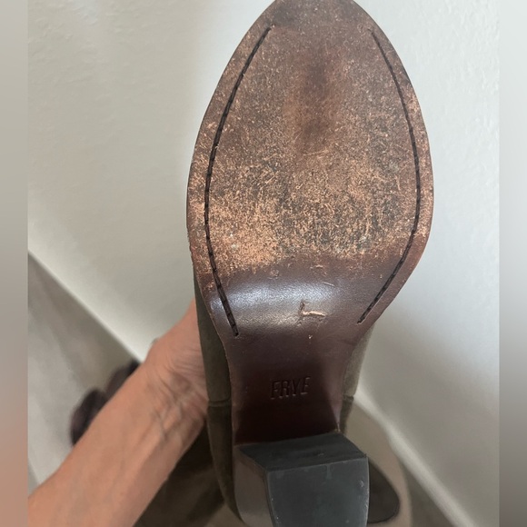 Frye Olive Suede Heeled Pull-On Cowboy Boots - Picture 14 of 15